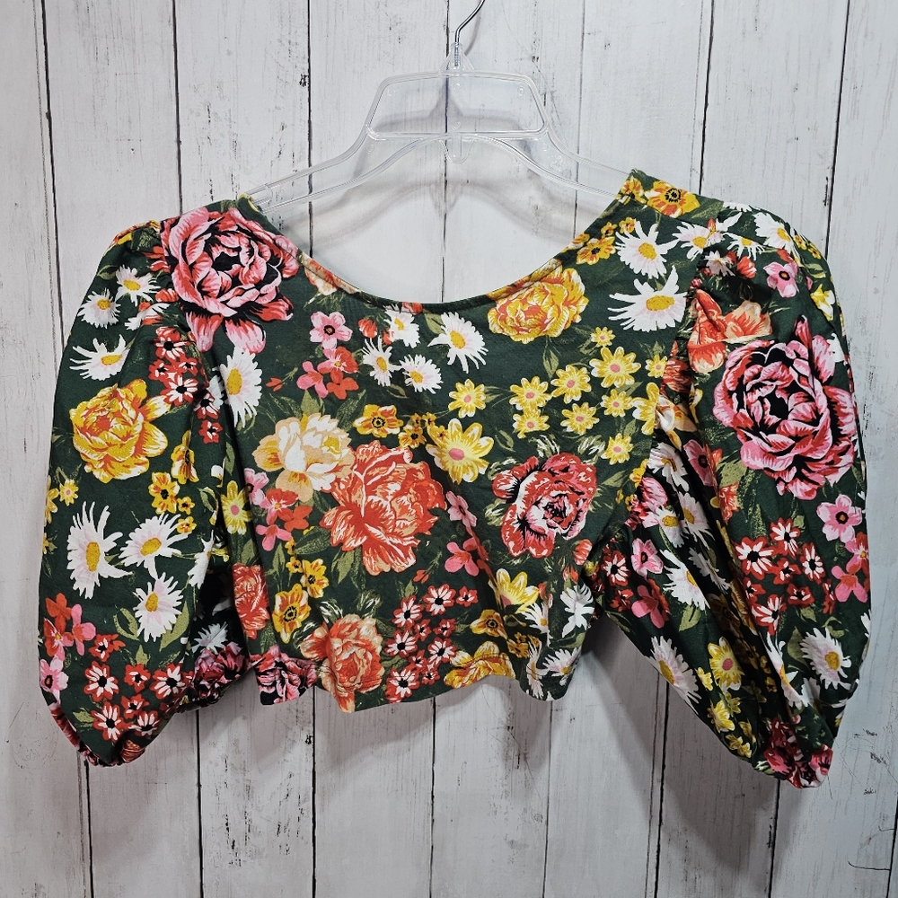 Zara Women's Prin Floral Crop Top Puff Sleeves Smocked Back Boho Size Small. - Picture 2 of 8